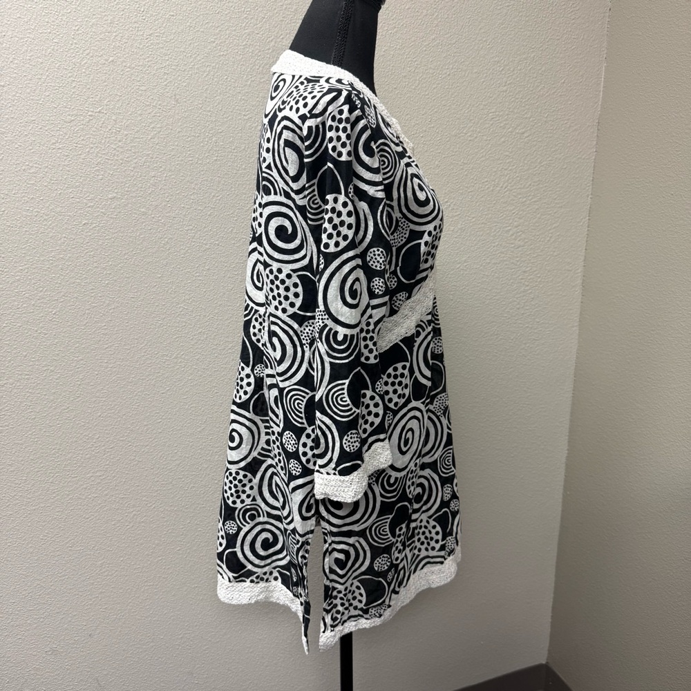 Peppermint Bay Boho Tunic Top Black White Cotton Crochet Trim Beach Large - Picture 6 of 9